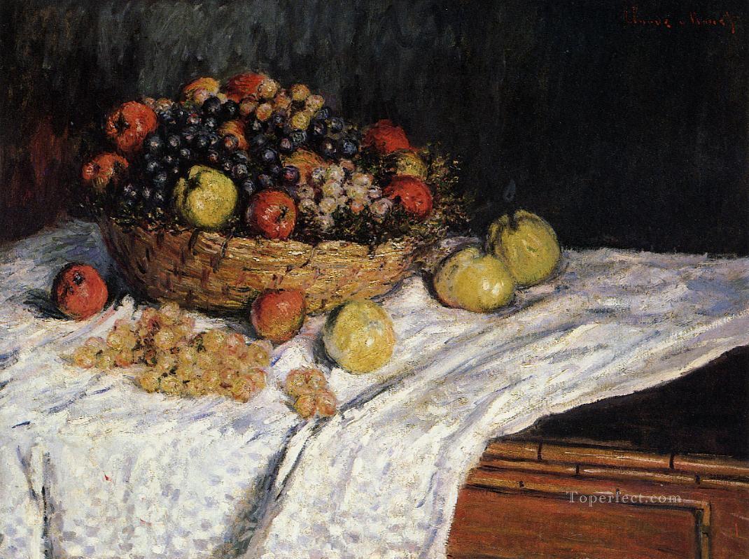 リンゴとブドウのフルーツバスケット クロード・モネの静物画油絵